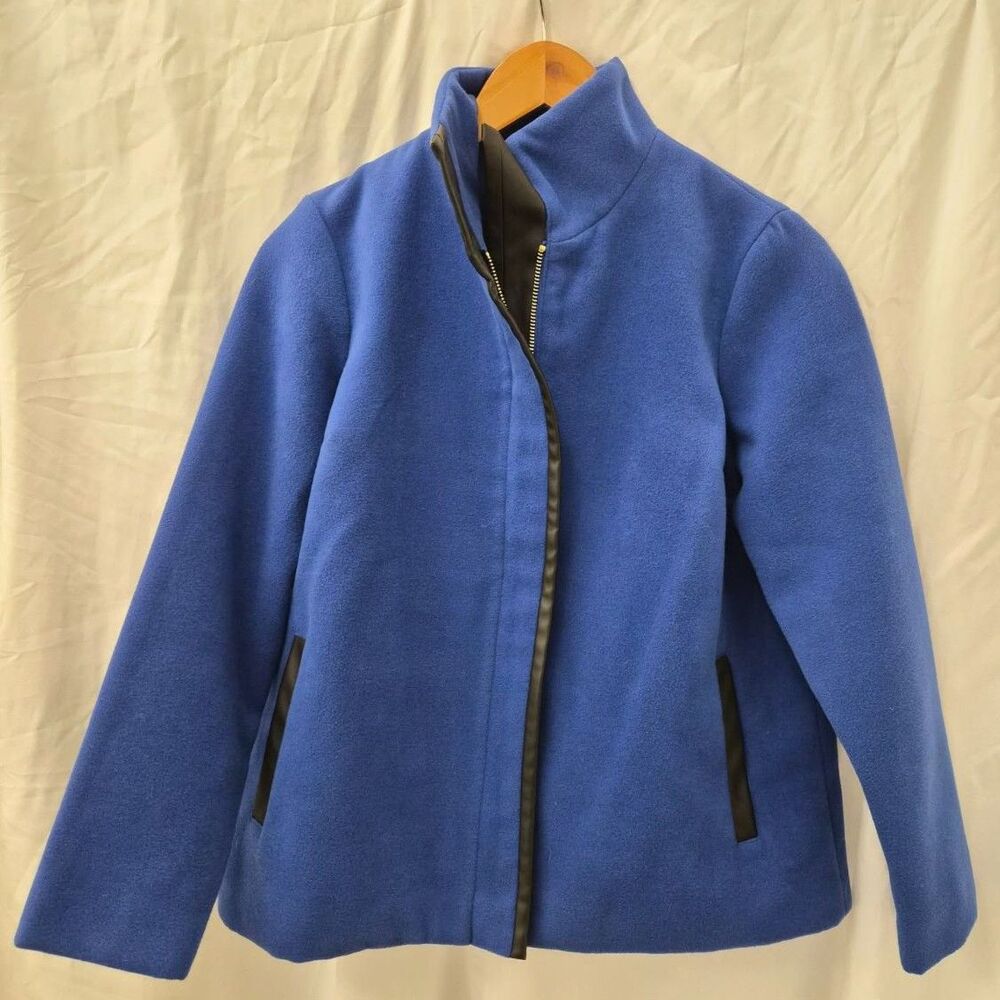 Rafaella PXS Cobalt Blue Fleece Jacket Faux Leather Fall Petite Preppy Layering